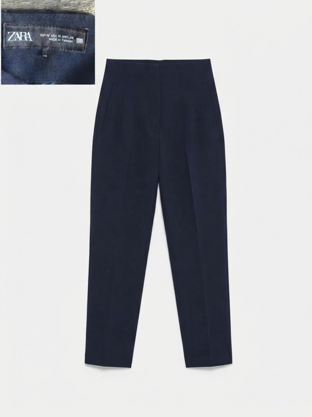 ZARA Women’s Navy Blue High Waisted Trousers Sz M Tailored Ankle Dress Pants